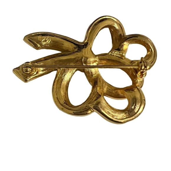 VTG Signed Swarovski Crystal Gold Tone Brooch Pin Bow Ribbon - Picture 2 of 2